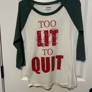 Christmas Green and White Graphic Tee Women’s Small